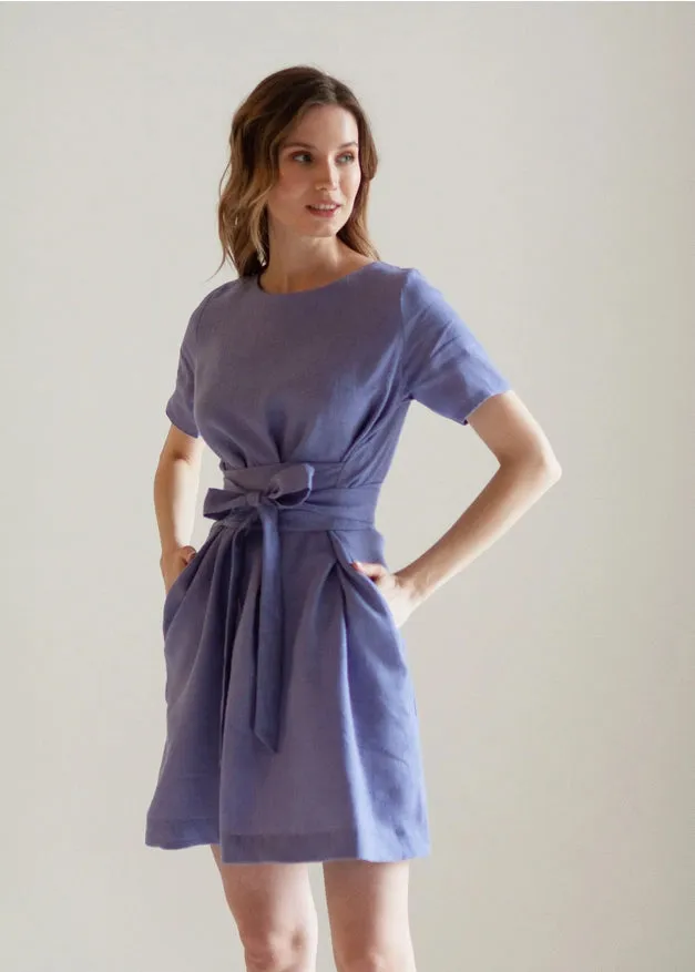 Wrap Linen Tie Belt Bridesmaid Dress For Women Short Lavender